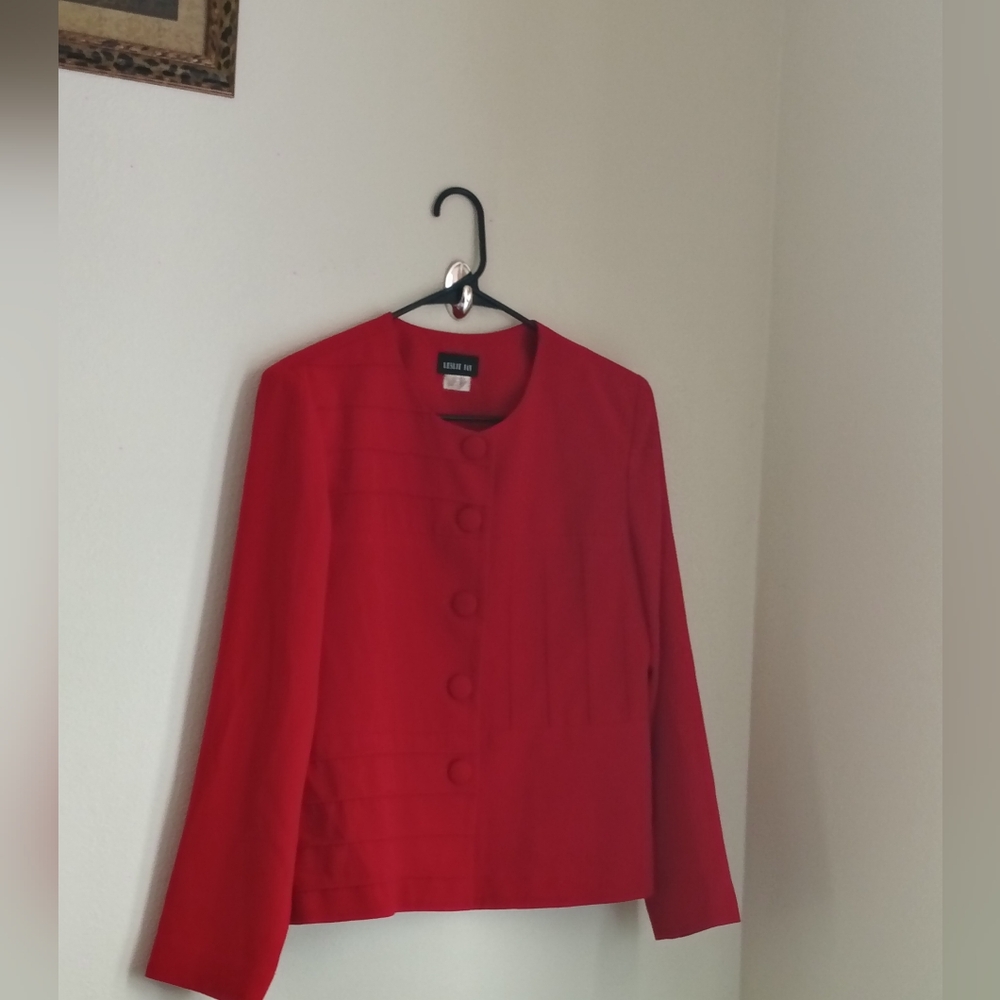 Leslie Fay Blazer Women 12 Red Elegant Preppy Office Academia Church Versatile